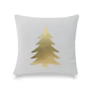 Gold Foil Christmas Tree On White With Feather Down Insert Pillow