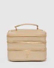 Gold Three Zip Cosmetic Case