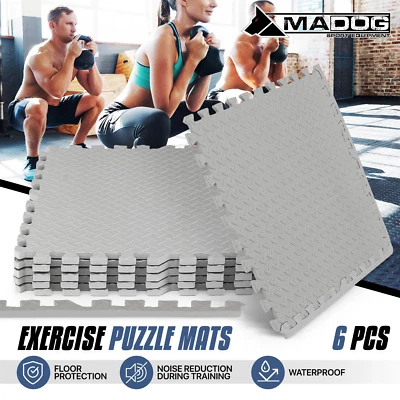 6Pcs Gray Puzzle Exercise Mat EVA Foam Mat Floor Tiles Gym Interlocking 24 Sq Ft