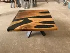 Square Epoxy Table, Matte Black Resin Table, Walnut Epoxy Center Table Top Deco