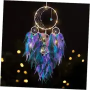 LED Light Up Dream Catcher Half Circle Moon Decor with Lights Purple&blue