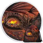 Scary Dragon Hellfire Dragon Round Beach Towel