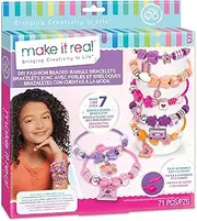 Make It Real: DIY Fashion Beaded Bangle Bracelets - Create 7 Bracelets, 71pcs All-in-1 Jewelry Kit, Purple-Pink-Orange, Crafts, Girls & Kids Ages 8+