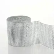 4.75" x 10 yards Silver DIAMOND MESH WRAP ROLL RHINESTONE BLING RIBBON, 24 rows
