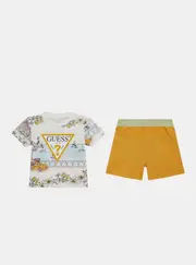 GUESS Beige Road Trip Print T-Shirt and Shorts Set Size: 3/6M, Cotton