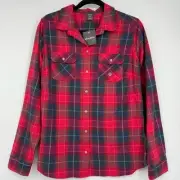 NWT Eddie Bauer Women's Plaid Flannel Button Up Shirt Top M