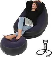 Inflatable Deck Chair with Household air Pump Blow Up Couch Lounger Sofa Set for Indoor Living Room Outdoor Travel Camping Picnic (Blue)