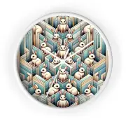 Home Decor Wall Clock Art Deco Rabbit Optical Illusion Cute Retro Bunny