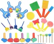 Set for Boys and Girls 30 Pc Sponge Painting Brush Kit Stamps Promotes Creativity Fine Motor Skills