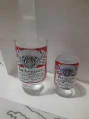 2 Vintage 1970's Budweiser KING OF BEERS Tall 32 Oz. Short 12 Oz. Beer Glasses