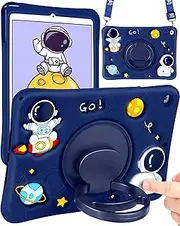 Wazzasoft for iPad Mini 4/5 Case 7.9 Inch Boys Cute Astronaut Cover Kawaii 3D Cartoon Spacemen with Rotating Handle Stand + Strap Soft Silicone Funda for Apple iPad Mini 5th/4th Gen Cases