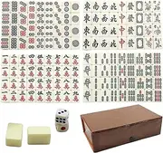 Mahjong Game Set - Complete Melamine Travel Set With 144 Scratch Resistant Tiles for Adult Parties and Gatherings