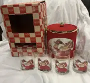 Coca-Cola Coke Santa Claus Christmas Ice Bucket with 4 Matching Glasses NIB 512