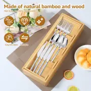 Expandable Cutlery Tray Drawer Organizer Bamboo Utensil Tray Holder with 5 leIaE