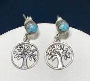 Tree Of Life Composite Copper Blue Turquoise 925 Silver Earrings JY1813
