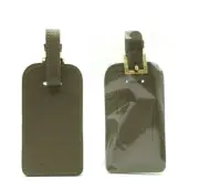 Misook Luggage Tag Set of TWO Leather Buckle Attachment Taupe ID Window