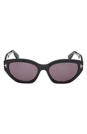 TOM FORD Penny 55mm Geometric Sunglasses in Shiny Black /Smoke at Nordstrom One Size Shiny Black/Smoke