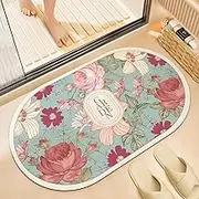DAWNTREES Absorbent Bath Mat,Bathroom Mat,80x50cm Super Absorbent Quick Dry Bathroom Mat Premium Rubber Backed Bathroom Floor Rugs Non Slip Bath Rugs for Bathroom (Diatom ooze, Red Flower)