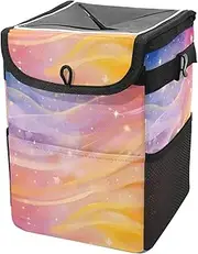 Car Trash Can with Lid and Storage Pockets Leak-Proof Organizer,Multipurpose Trash Bin for Car,Background Pink Fantasy