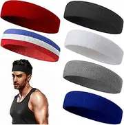 [ChezMax] 6PCS Moisture Wicking Headbands and Sweatbands for Men's Sports, Tennis, Basketball, Running, Working, Gym