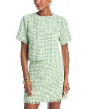 Aqua Box Pattern Tweed Top