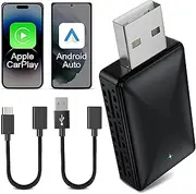 2 in 1 Carplay Adapter, Android Auto Wireless Dongle - Plug & Play Bluetooth Car Adapter Fast Connection, Convert Wired to Car Play Wireless, for Cars 2016+ Models, Compatible with iPhone 6+