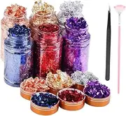 BATHVEVE 1Set Nail Art Foil Colors Glitter Nail Sequins for DIY Nail Decoration Includes Tweezers and Brush for Manicurists and Home Use Lightweight and Easy to Apply