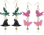 [Mikovivi] 2 Pairs Witch Musical Earrings for Women, Flying Monkey Witch Hat Butterfly Earrings Set Merch Jewelry Accessories for Musical Party
