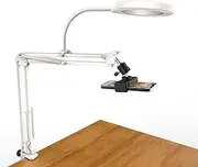 White Overhead Camera Mount with Ring Light, Desk Flexible Articulating Phone Arm Stand Compatible with iPhone, Content Creator Essentials for YouTube Live Stream Cooking Nail Video Recording