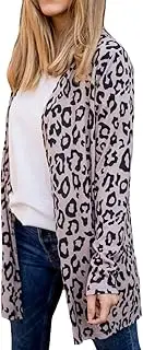 [Tickled Teal] Women's Long Sleeve Animal Cheetah Print Super Soft Cozy Cardigan