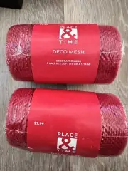 Lot of 2 Place & Time Red Plaid Wreath Decorative Mesh Ribbon 5 x 18ft