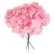 10Pcs Artificial Silk Hydrangea Flower Heads with Stems for Decor, Pink