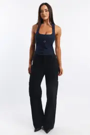 Black Cargo Denim Jeans Mid Rise - Size 16XL, Women's Straight Jean