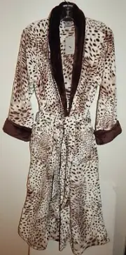 NATORI WOMEN'S LEOPARD ANIMAL PRINT LONG FLEECE ROBE sizes S-XL NEW AUTHENTIC