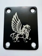 Custom Made Winged Lion Neck Plate 4Pc Screw For Your Guitar or Bass-Matte Black