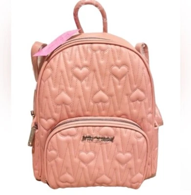 BETSEY JOHNSON Pink Heart Quilted School Travel Backpack Diaper Bag Pink Hearts