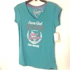 Farm Girl Women's Teal Cap Sleeve Graphic Print T-Shirt Size XL - NWT
