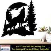 Wolf Howling Full Moon 10” Indoor Matte Black Vinyl Wall Decal Doors Mirrors