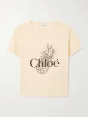 [Chloé] Chloé - Printed Cotton-jersey T-shirt - Cream - x small x small Cream