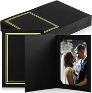 Fainne 100 Pcs Photo Folders for 4x6 or 5x7 Pictures Photo Frame Note Cards Paper Greetings Cardboard Picture Frame Inserts Cards Picture Insert Notecard for Portraits (Black, Gold Lining)