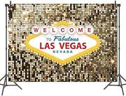 8x6ft Welcome to Las Vegas Backdrop for Photography Casino Night Poker Themed Birthday Party Photo Background Gold Luxury Prom Costume Dress-up Photoshoot Banner
