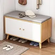 Shoe Storage Bench with Door, 2-Tier Multifunctional Entryway Shoe Cabinet, Shoe Bench Storage with Seat, Shoe Cupboards for Hallways(Natural,31.49in)
