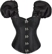 [OFFSUM] Women's Sexy Corset - Summer Fashion Solid Color Adjustable with Sleeves Overbust Vest Clothing Large Size Single Breasted Backless Top