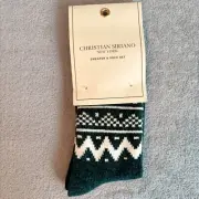 Christian Siriano New York Chenille Socks Emerald Fair Isle Pattern Crew NWT