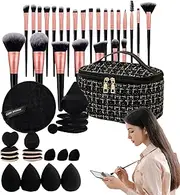 Makeup Brush Set, Powder Blush Eyeshadow Brushes | Travel Case Organizer Cosmetic Tools Accessories Portable Kit for Daughter Wife Mom