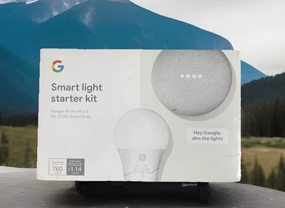 Google Home Smart Light Starter Kit Home Mini and GE C-Life Smart Bulb NEW N BOX