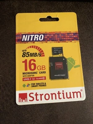Strontium NITRO 16GB MicroSDHC Flash Card U1 Class 10 Read 85MB/s with Adaptor