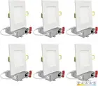 6 Pack 4 Inch Square Wafer LED Recessed Lighting, 5 CCT Selectable 2700K/3000K/3