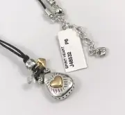 Brighton New Spirit Heart Gold & Silver Crystal Black Cord Necklace. #144