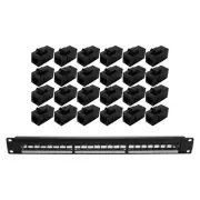 19Inch 1U Cabinet Rack Pass-Through 24 Port CAT6 Patch Panel RJ45 contact2578